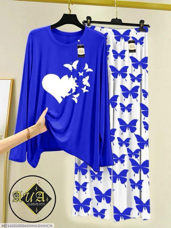 2 Pcs Women's Stitched Printed Night Suit