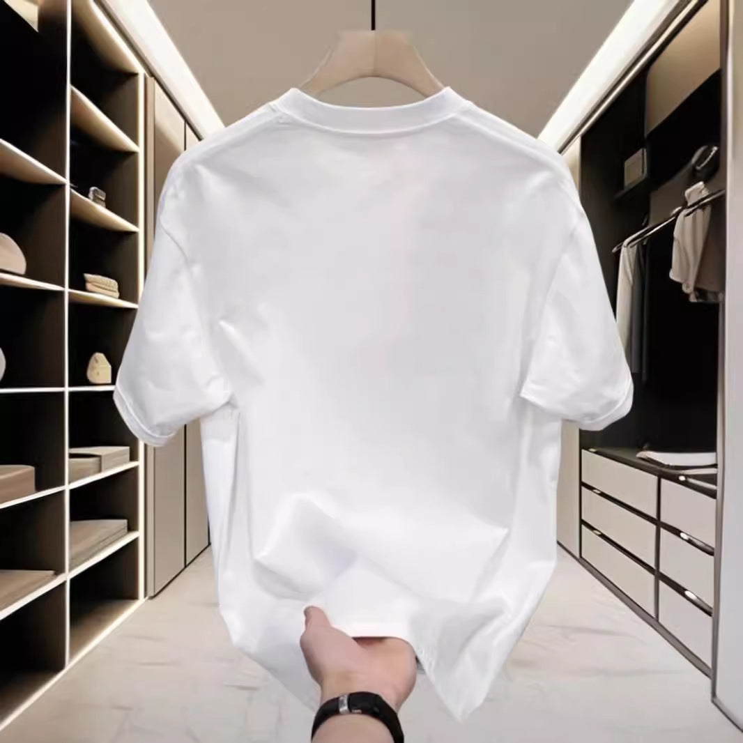 Fashionable Brand Men's Clothing New Summer Cotton Men's Short-Sleeved T-Shirt Loose Casual Round Neck Accessible Luxury Handsome Half-Sleeved Top
