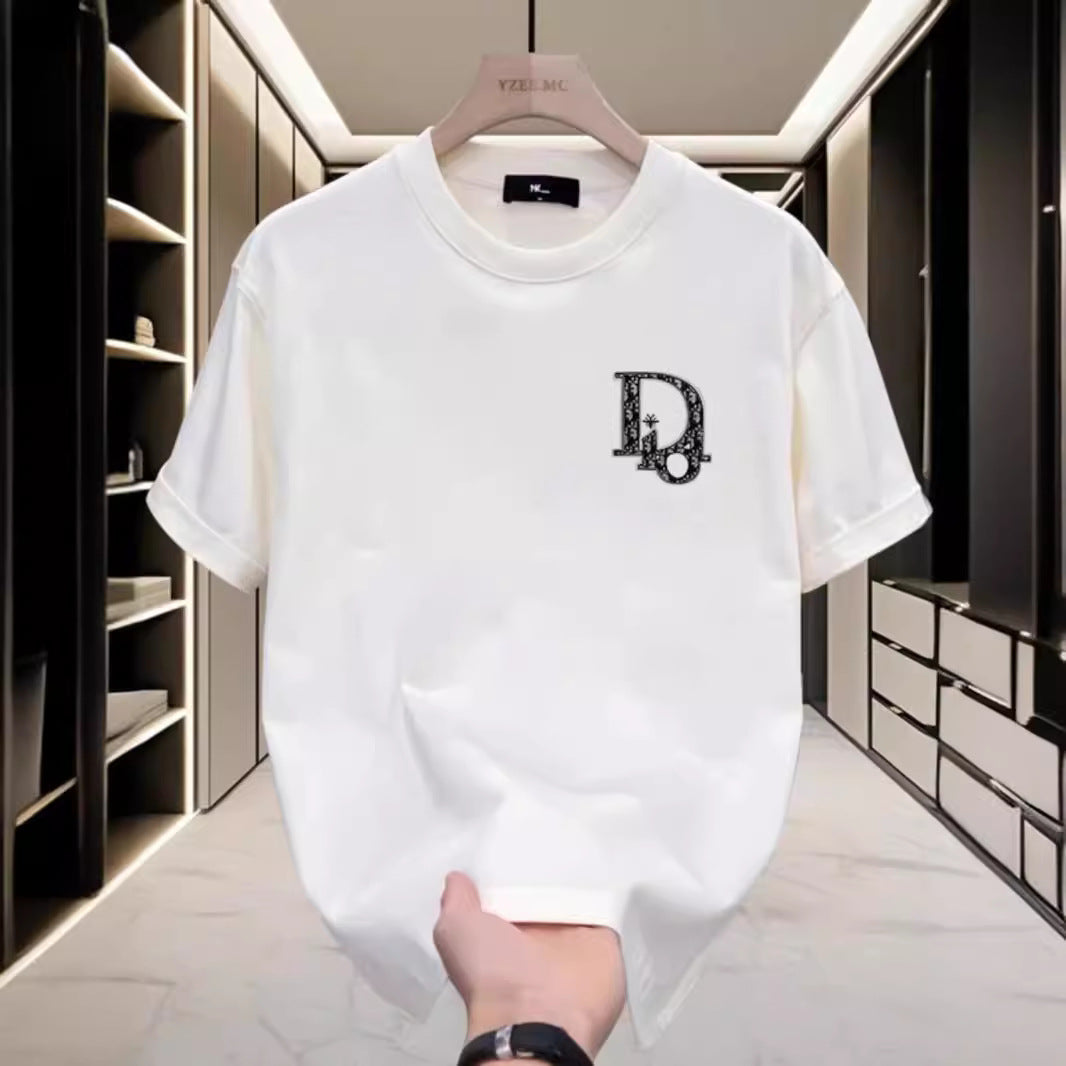 Fashionable Brand Men's Clothing New Summer Cotton Men's Short-Sleeved T-Shirt Loose Casual Round Neck Accessible Luxury Handsome Half-Sleeved Top